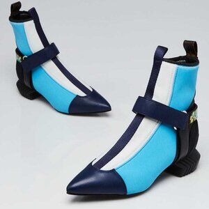 Louis Vuitton Blue/White Leather/Neoprene Deep Sea Ankle Boots Size 5.5/36